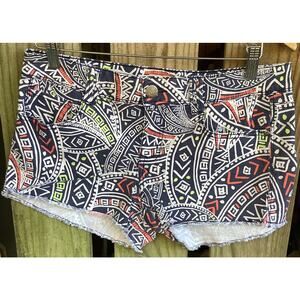 Lei Ashley Low Rise Tribal Print Cut Off Denim Shorts Size 11